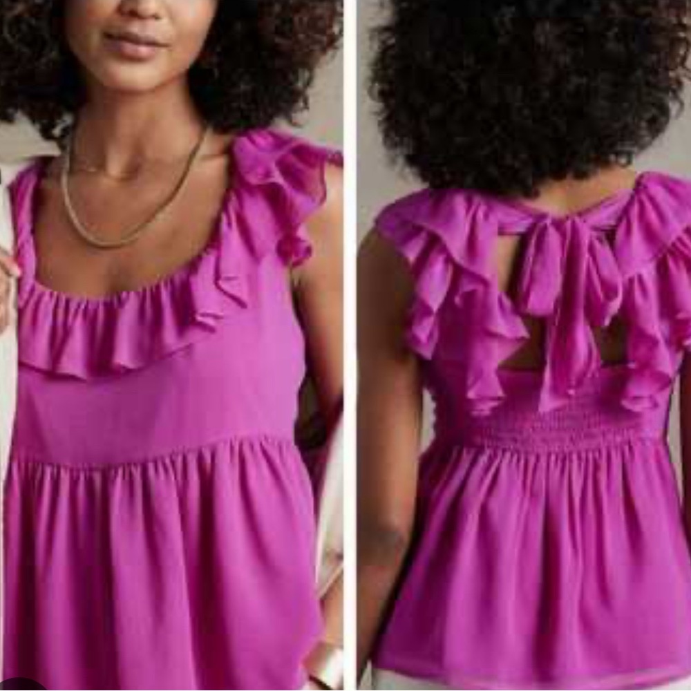 Banana Republic Factory Purple Ruffle Flutter Frilly Top Blouse Work Casual